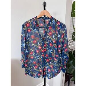 KUT from the Kloth Sheer Floral Button Down Shirt